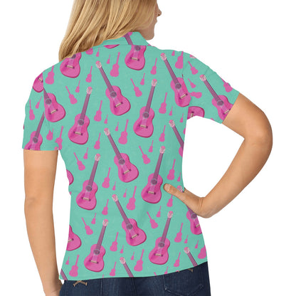 Acoustic Guitar Print Design LKS405 Women's Polo Shirt