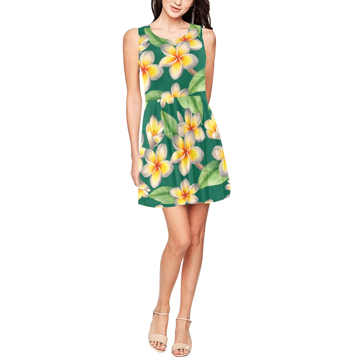 Plumeria Pattern Print Design PM07 Sleeveless Dress