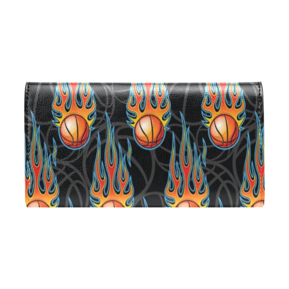 Basketball Fire Print Pattern Women's Trifold Wallet