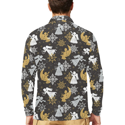 Angel Pattern Print Design 04 Long Sleeve Polo Shirt For Men's
