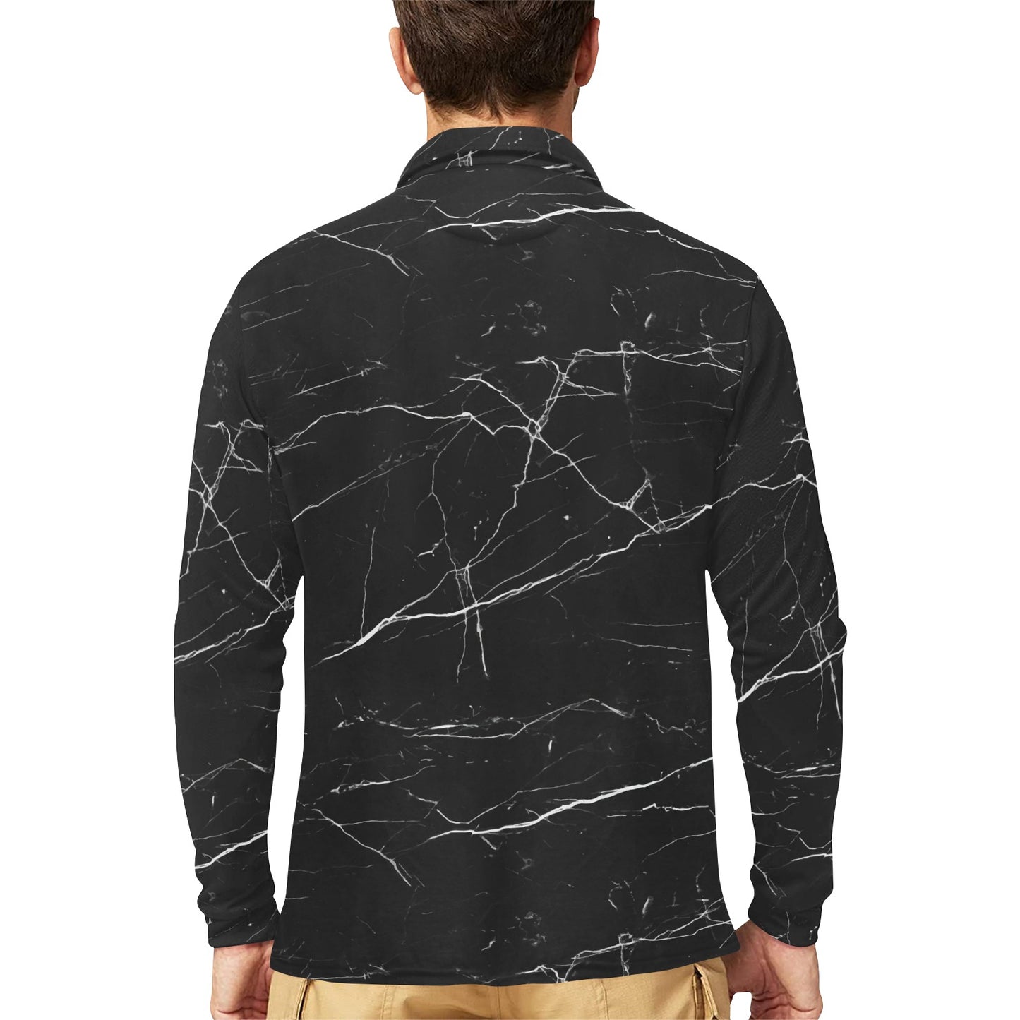 Marble Pattern Print Design 04 Long Sleeve Polo Shirt For Men's