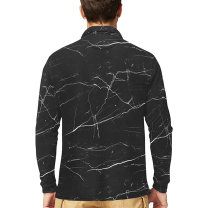 Marble Pattern Print Design 04 Long Sleeve Polo Shirt For Men's