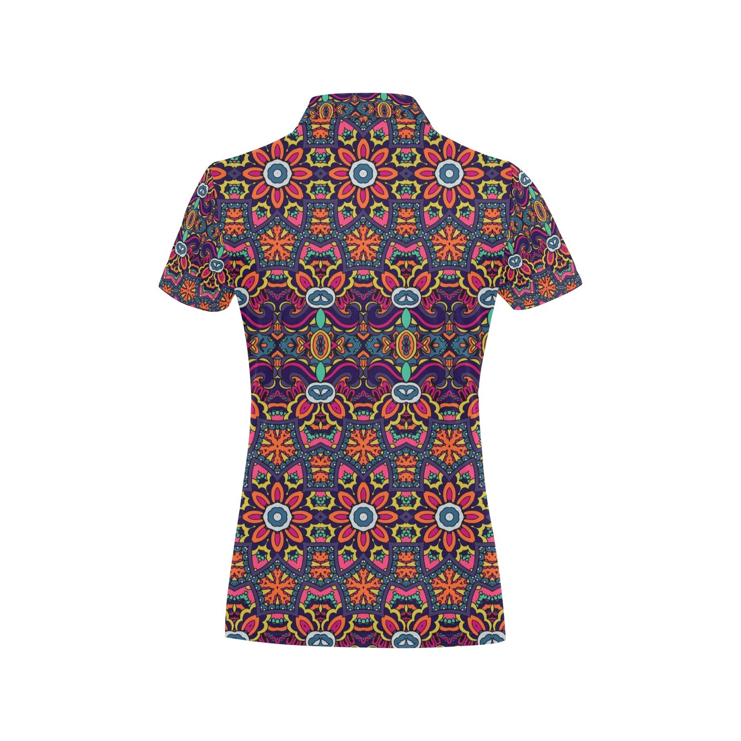 Ethnic Flower Style Print Pattern Women's Polo Shirt