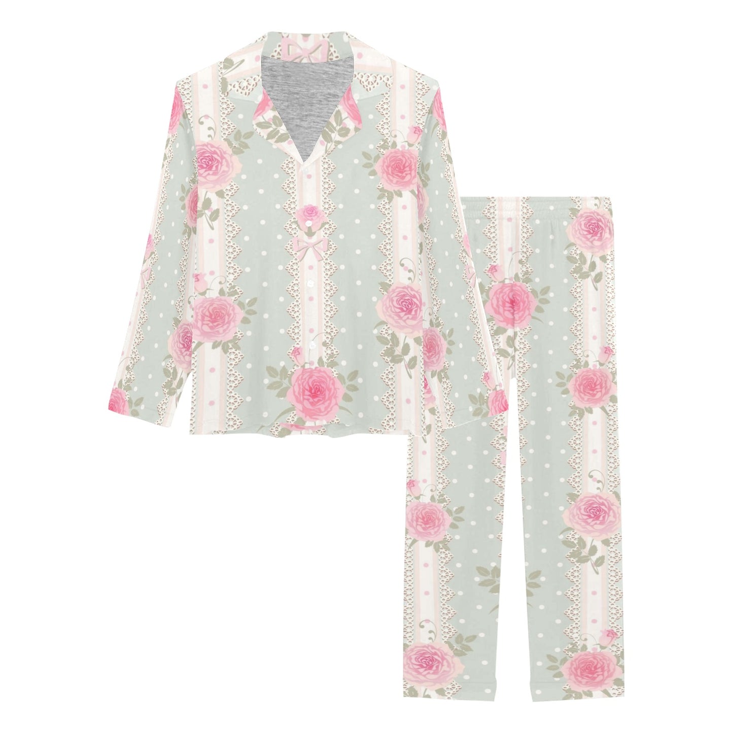 Rose Pattern Print Design RO016 Women's Long Pajama Set