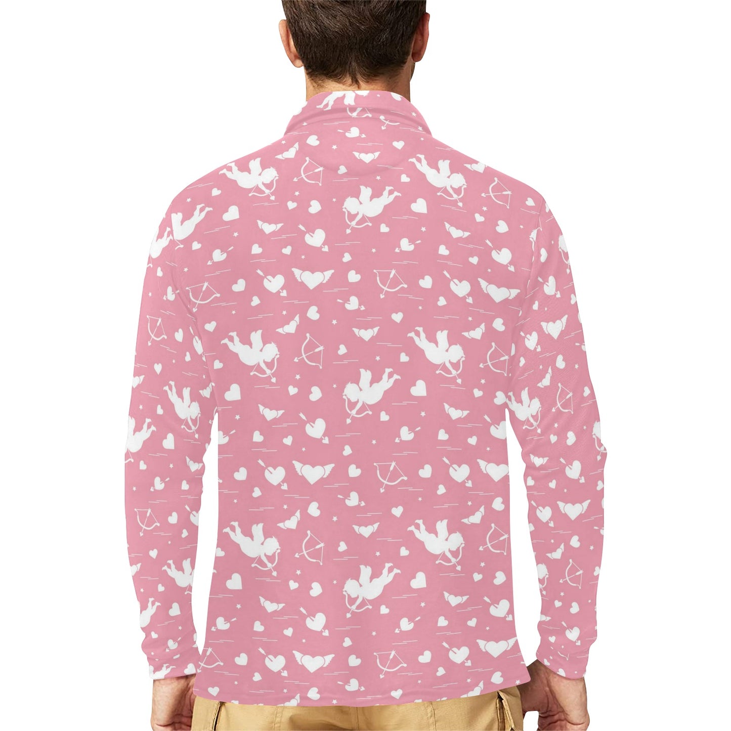 Cupid Pattern Print Design 03 Long Sleeve Polo Shirt For Men's