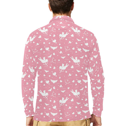 Cupid Pattern Print Design 03 Long Sleeve Polo Shirt For Men's