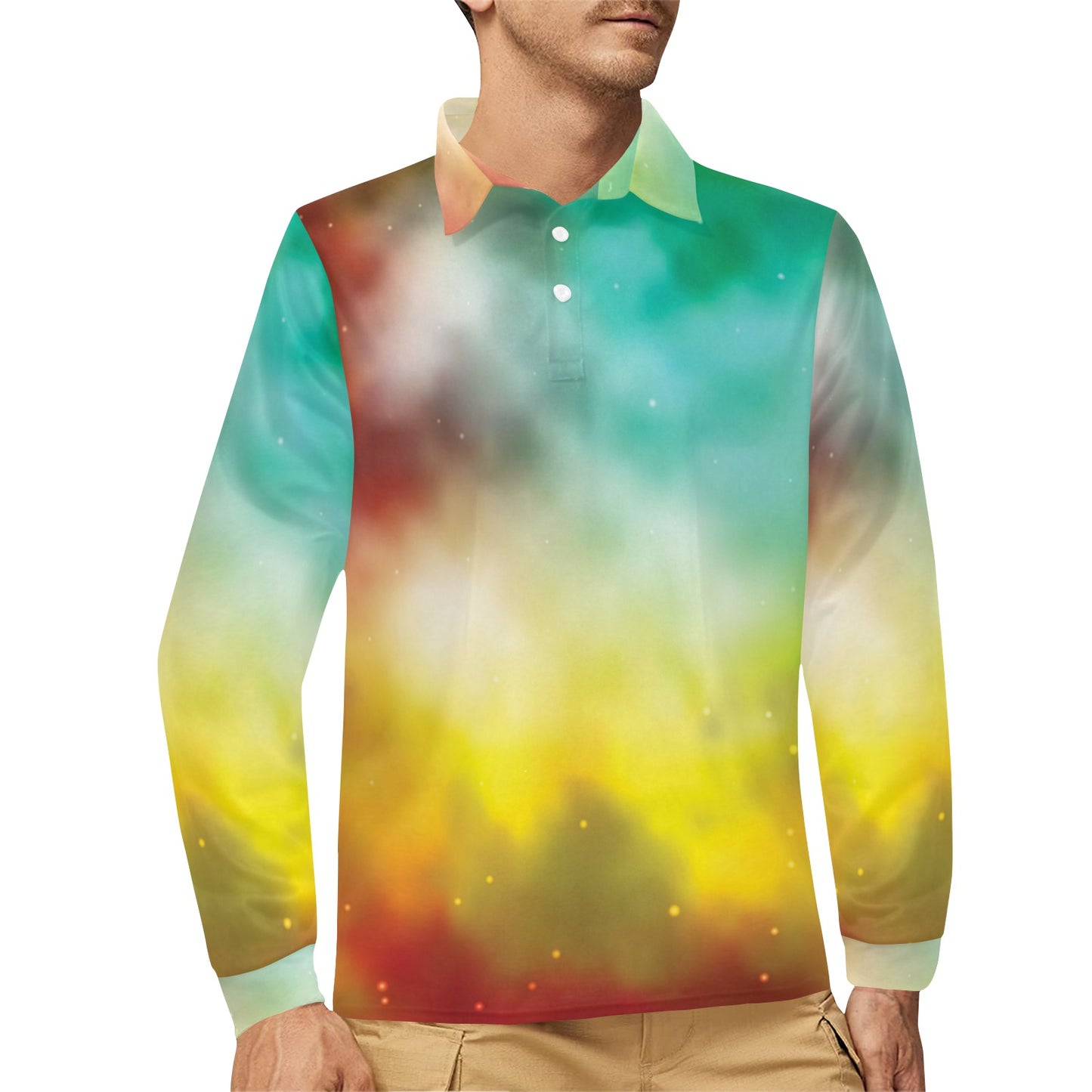 Nebula Pattern Print Design A04 Long Sleeve Polo Shirt For Men's