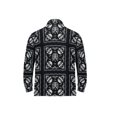Bandana Skull Black White Print Design LKS306 Long Sleeve Polo Shirt For Men's