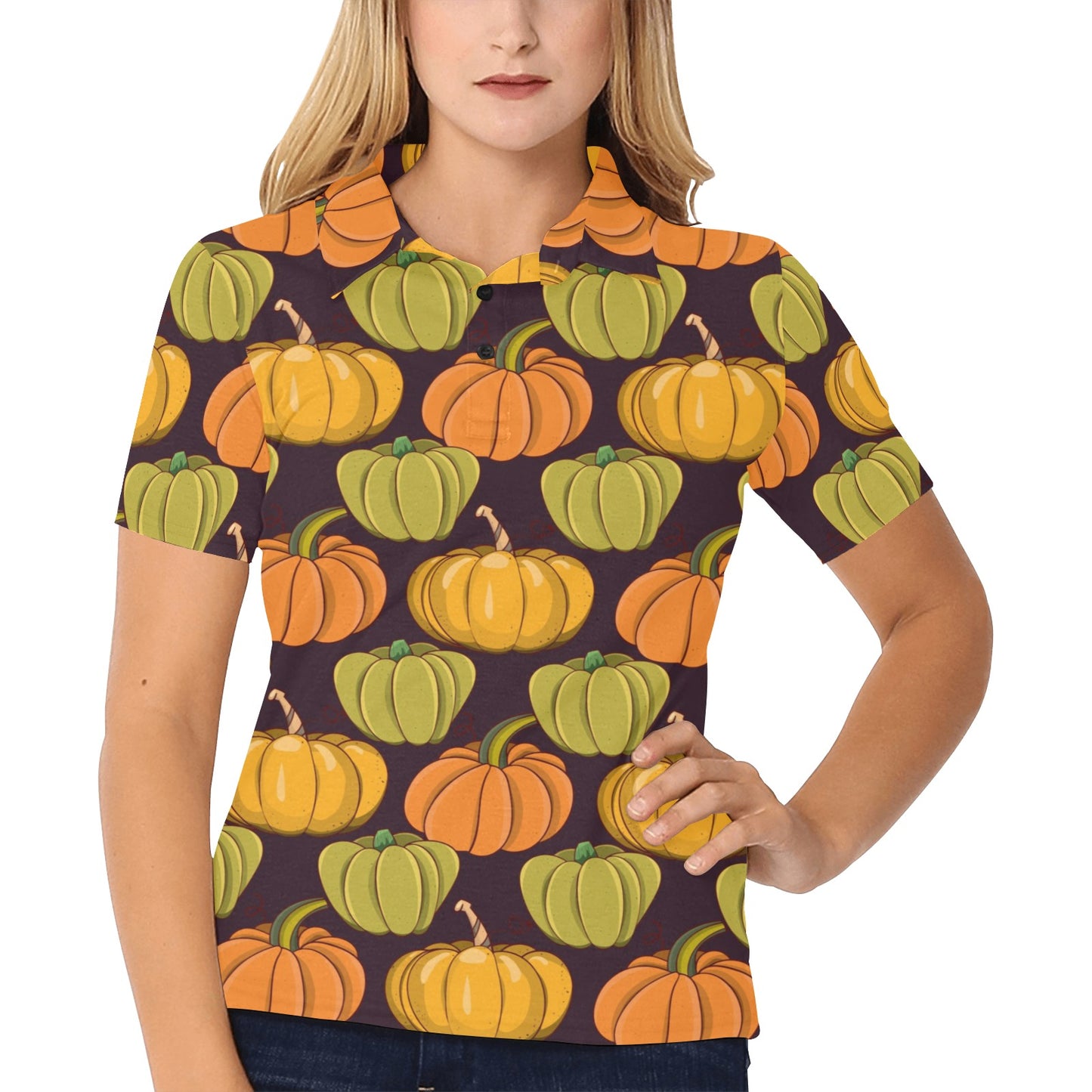 Pumpkin Pattern Print Design A01 Women's Polo Shirt