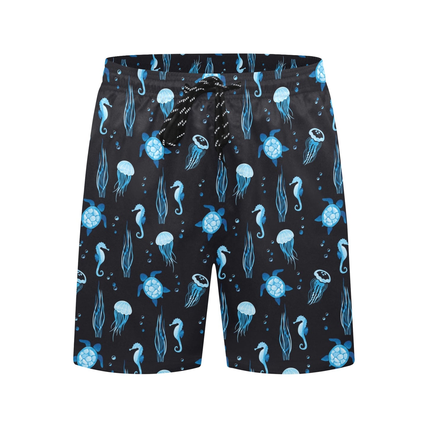 Sea Turtle Jelly Fish Sea Horse Print Design LKS3014 Men's Swim Trunks Beach Shorts