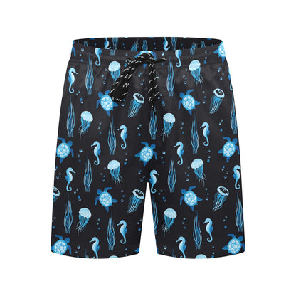 Sea Turtle Jelly Fish Sea Horse Print Design LKS3014 Men's Swim Trunks Beach Shorts