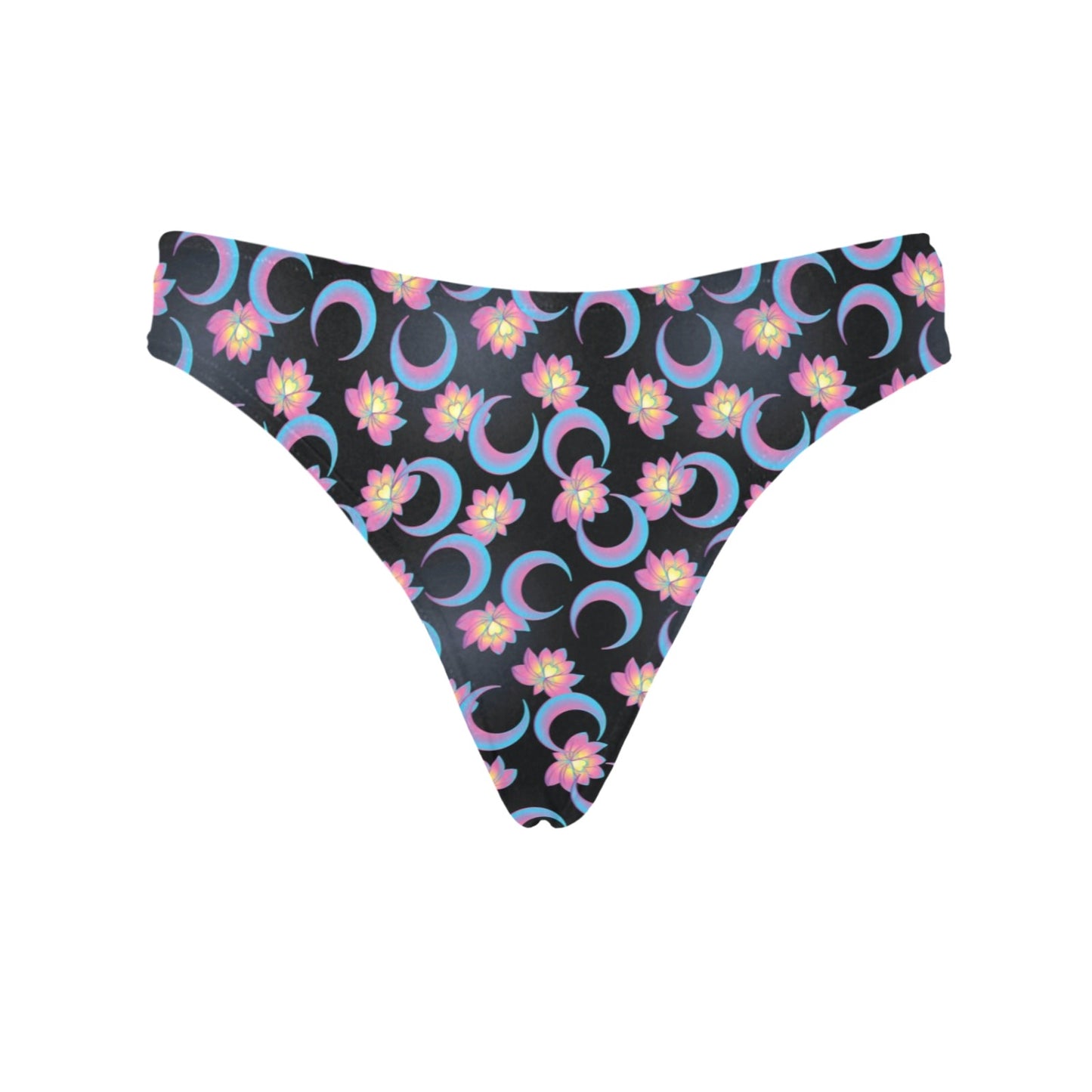 Lotus with Moon Pink Print Themed Women's Thongs