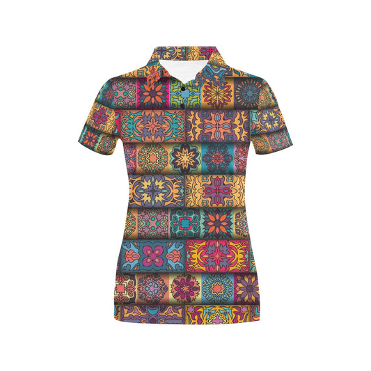 Mandala Style Design Print Women's Polo Shirt