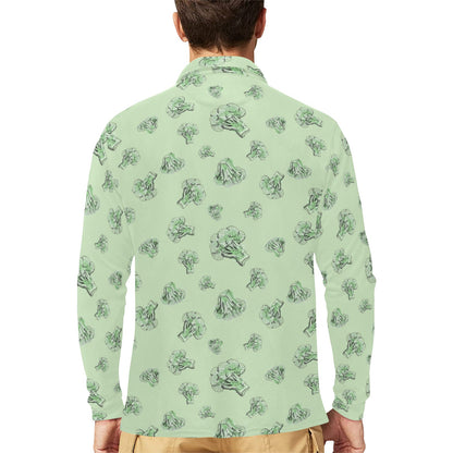 Broccoli Pattern Print Design 05 Long Sleeve Polo Shirt For Men's
