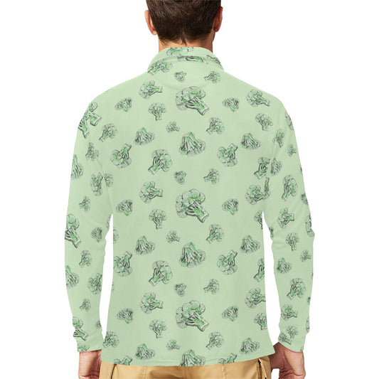 Broccoli Pattern Print Design 05 Long Sleeve Polo Shirt For Men's