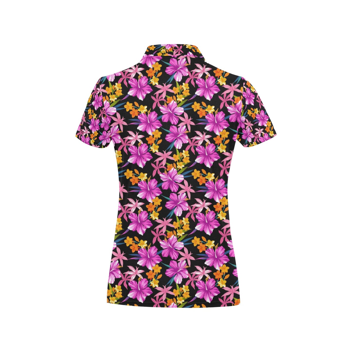 Tropical Folower Pink Hibiscus Print Women's Polo Shirt