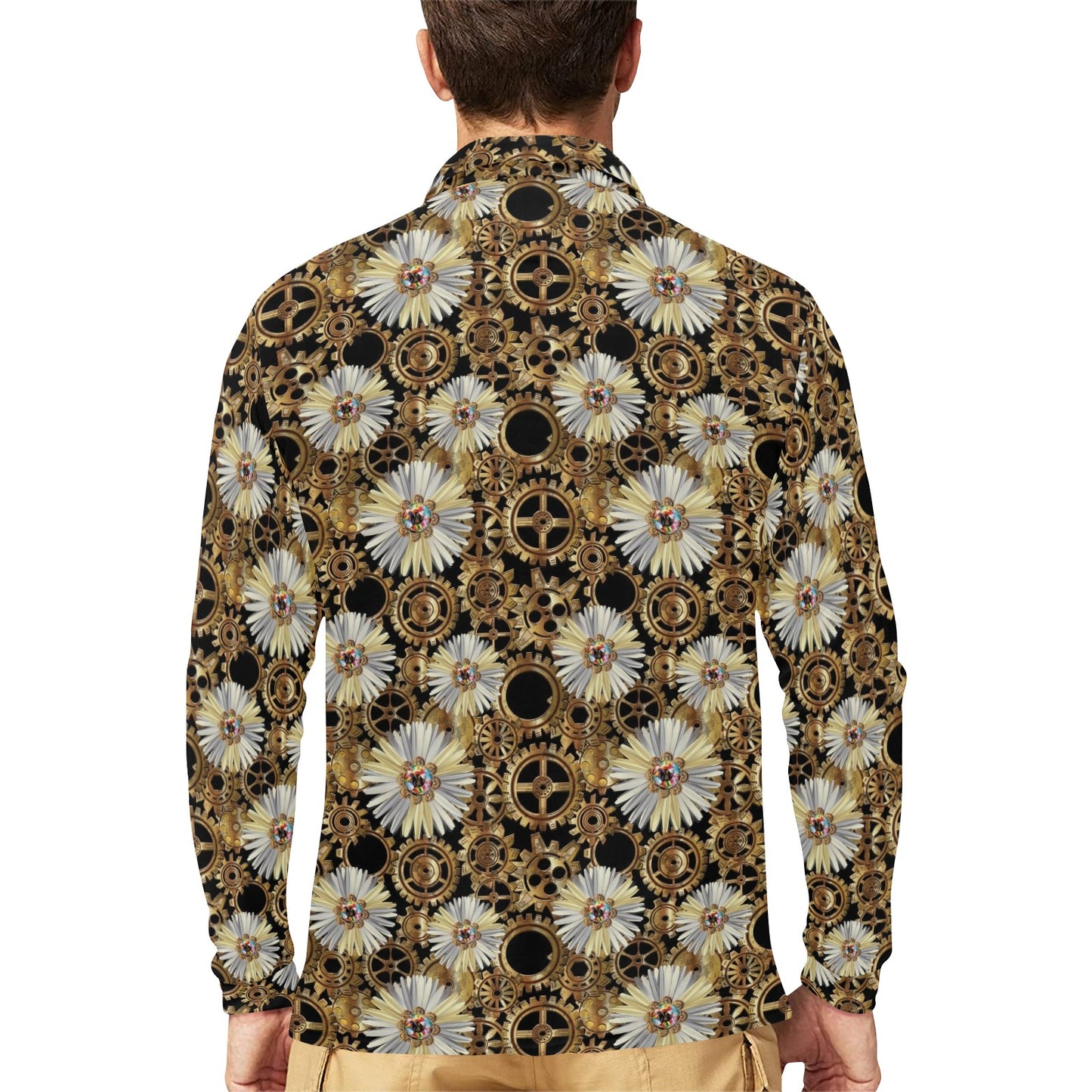Steampunk Print Design LKS305 Long Sleeve Polo Shirt For Men's