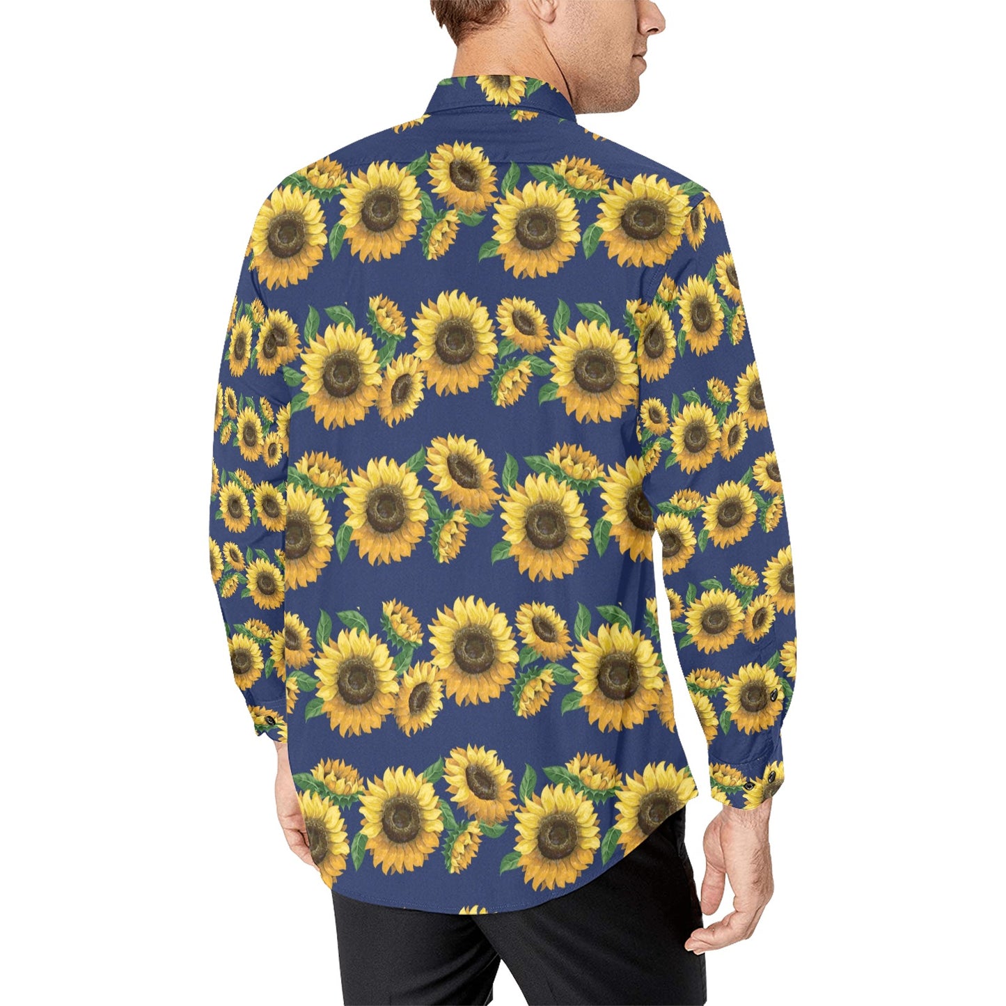 Sunflower Print Design LKS307 Men's Long Sleeve Dress Shirt