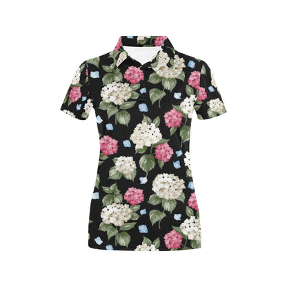 Hydrangea Pattern Print Design HD09 Women's Polo Shirt