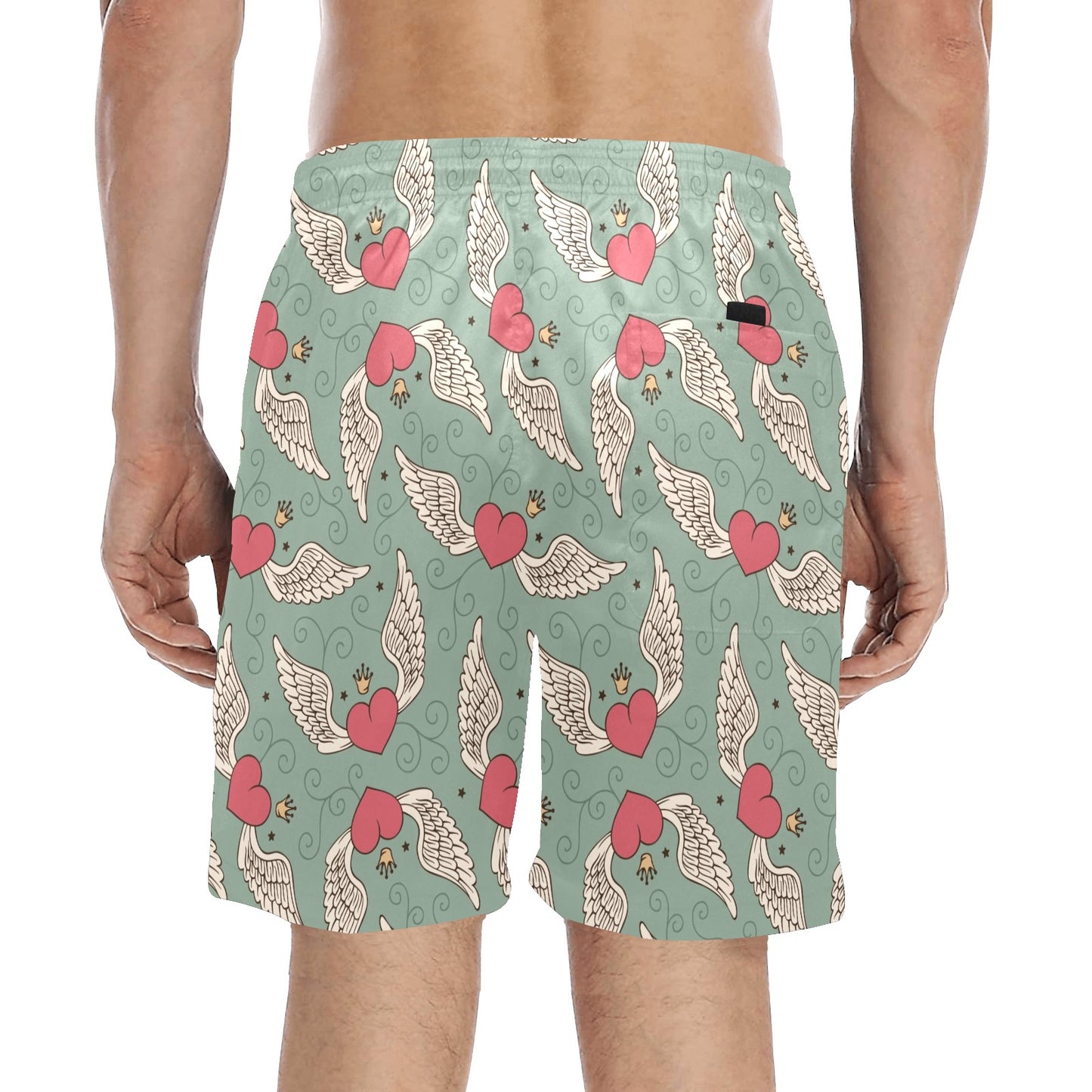 Angel Wings Heart Design Themed Print Men's Swim Trunks Beach Shorts