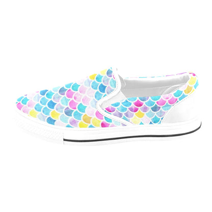 Scales Print Design LKS402 White Slip Ons Canvas Women's Shoes