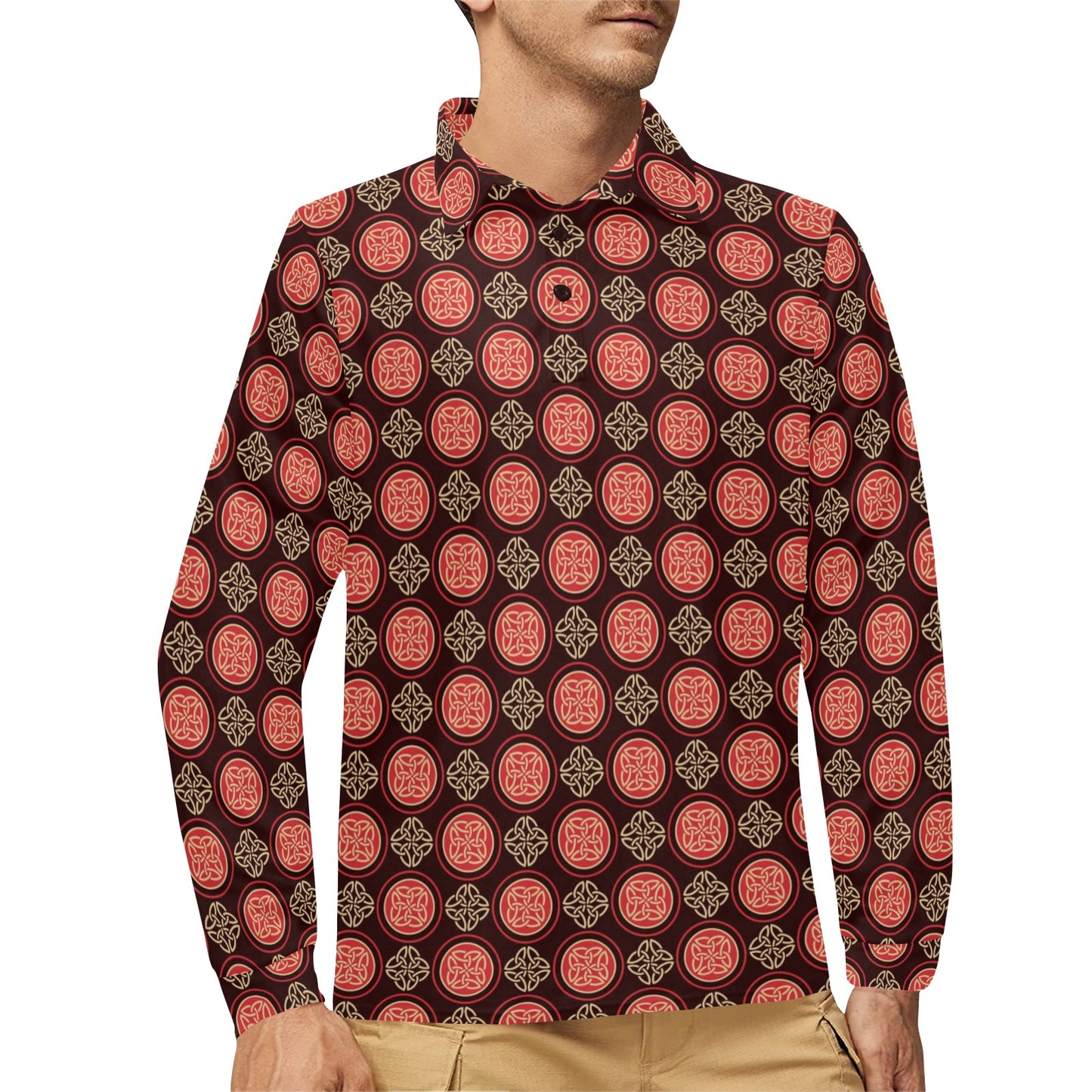 Celtic Pattern Print Design 02 Long Sleeve Polo Shirt For Men's