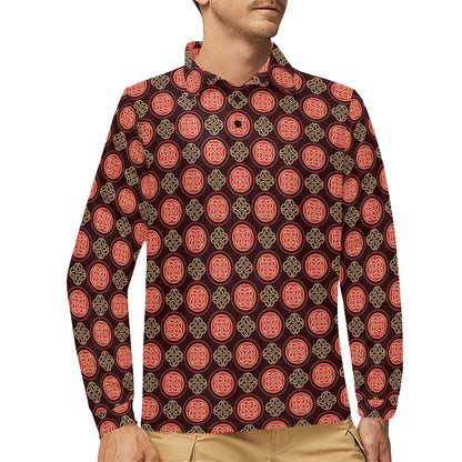 Celtic Pattern Print Design 02 Long Sleeve Polo Shirt For Men's