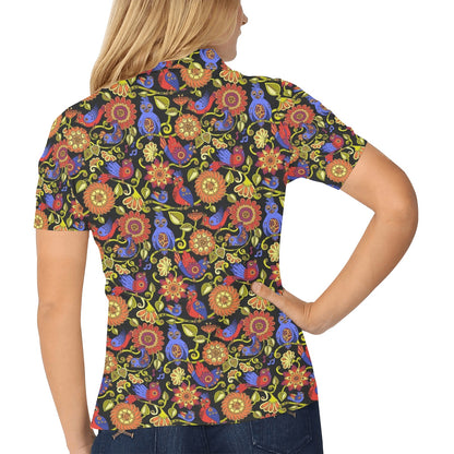Steampunk Bird Design Themed Print Women's Polo Shirt