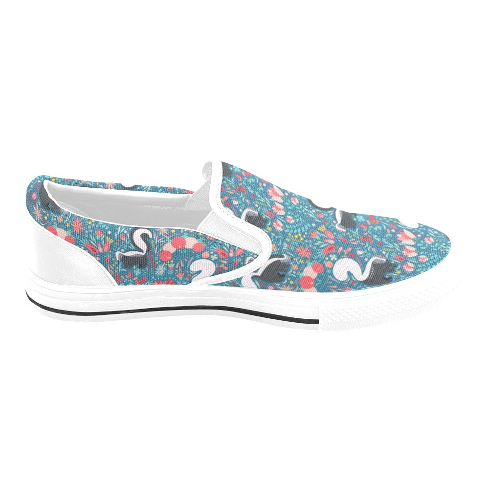 Skunk Print Design LKS302 White Slip Ons Canvas Women's Shoes