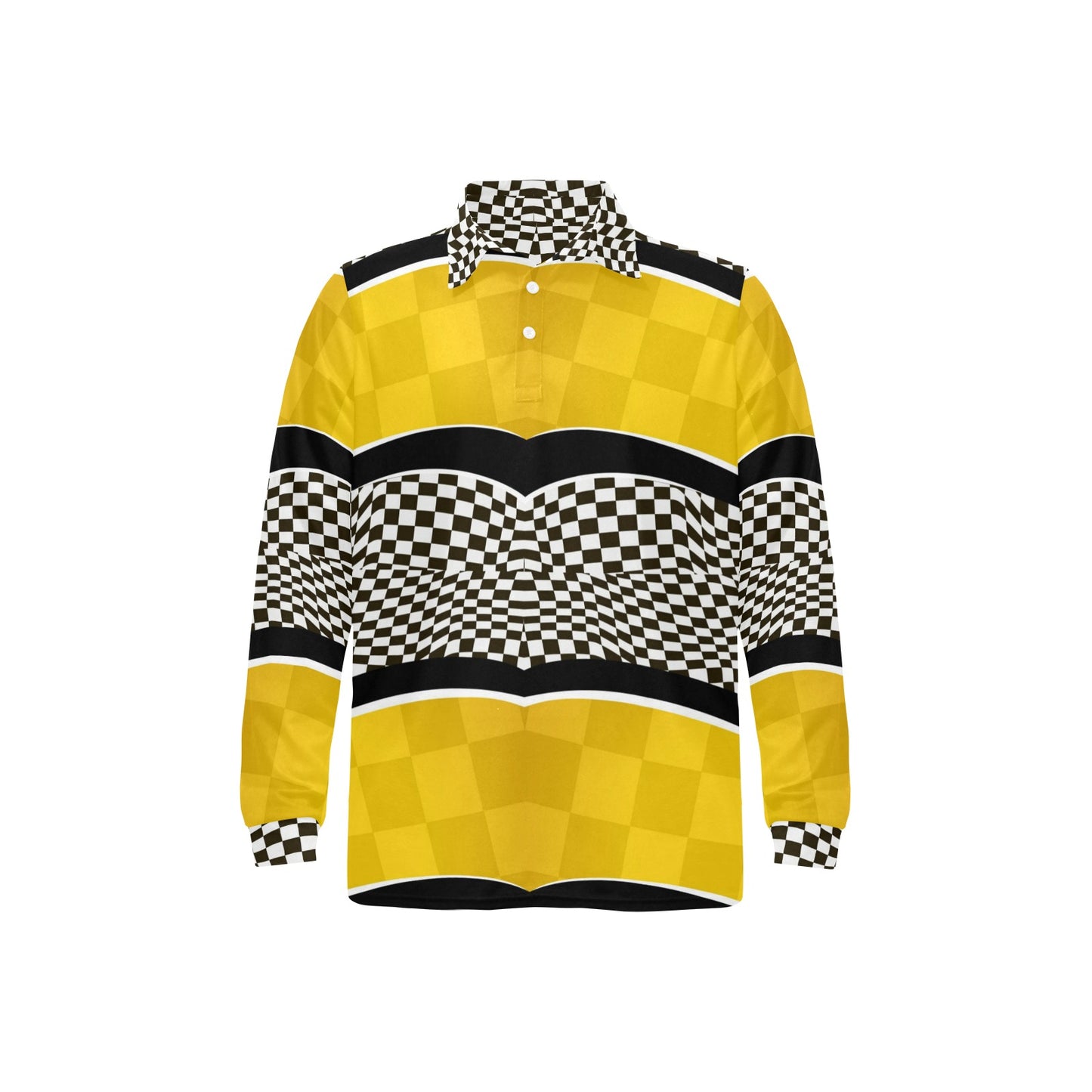Checkered Pattern Print Design 02 Long Sleeve Polo Shirt For Men's