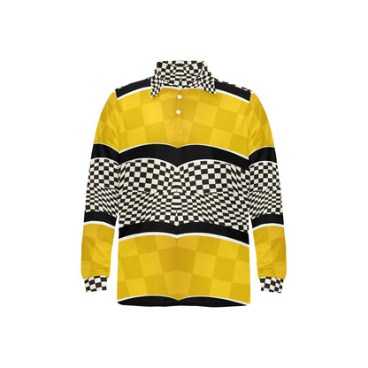 Checkered Pattern Print Design 02 Long Sleeve Polo Shirt For Men's