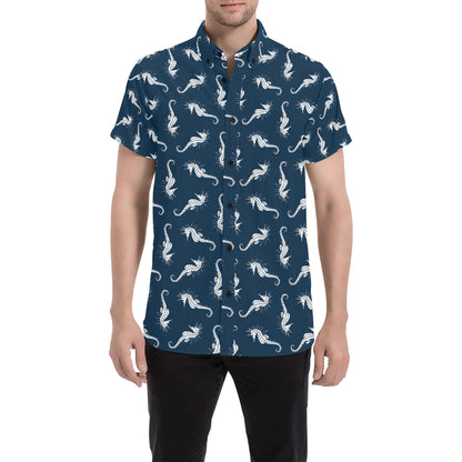 SeaHorse Print Design LKS402 Men Short Sleeve Button Up Shirt
