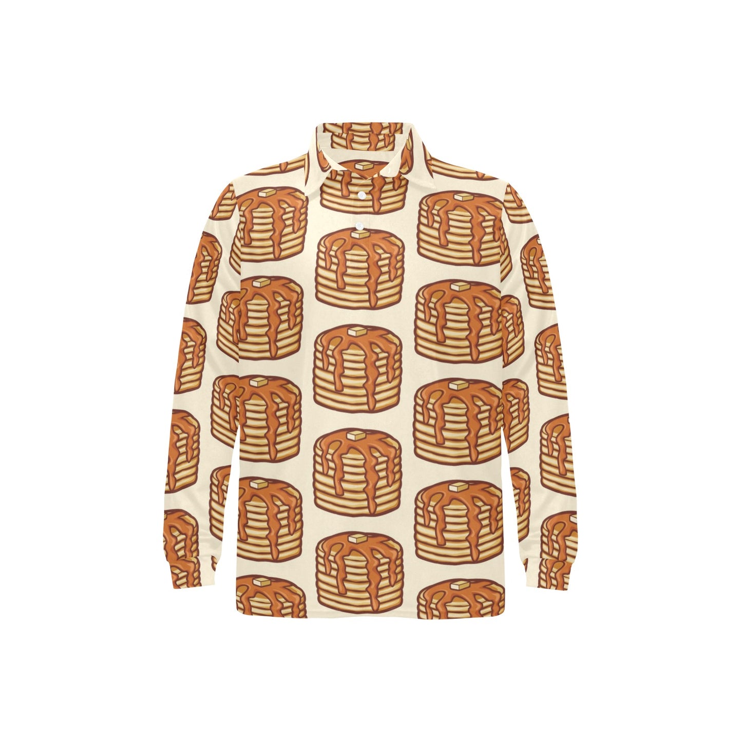Pancake Pattern Print Design A02 Long Sleeve Polo Shirt For Men's