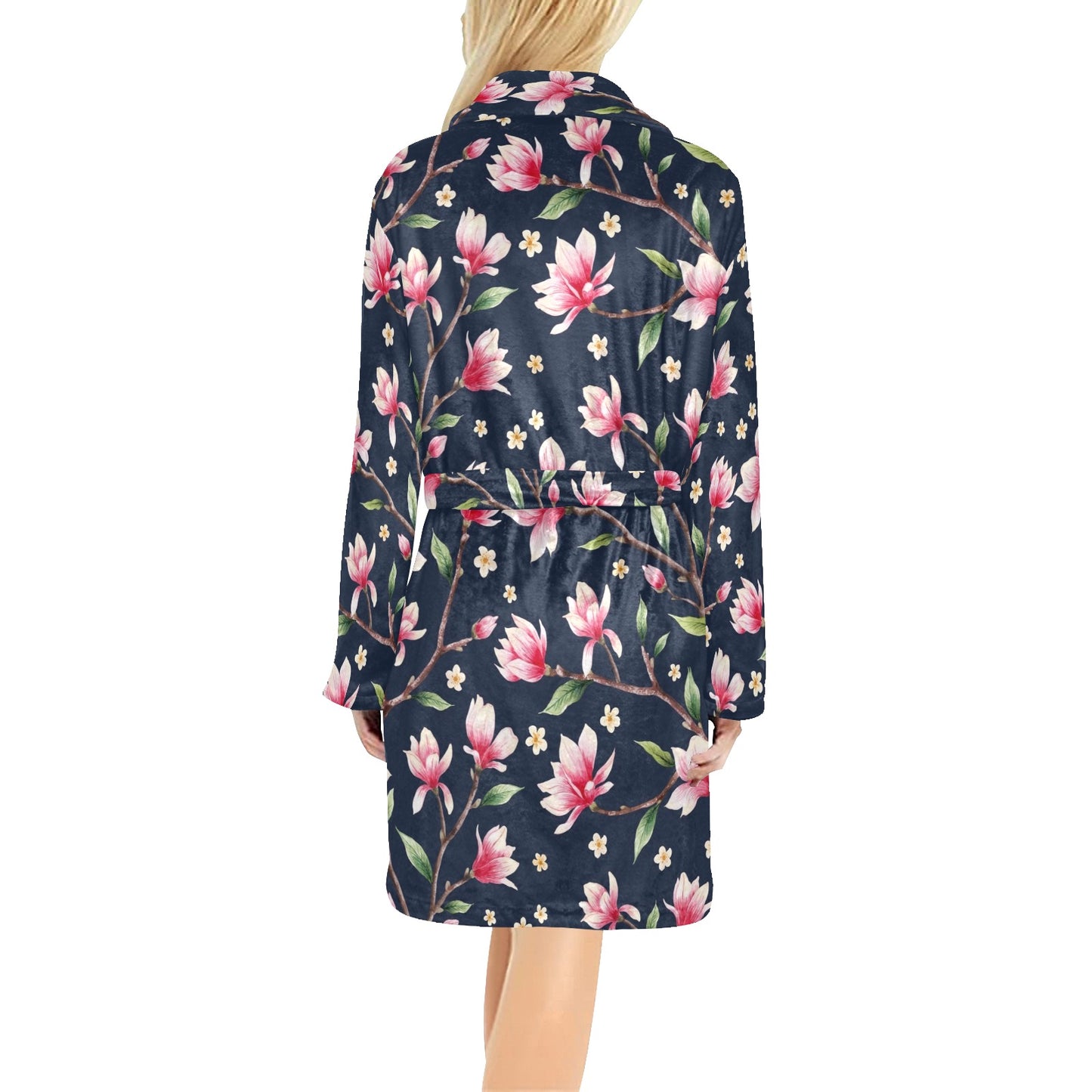 Magnolia Pattern Print Design MAG09 Women's Fleece Robe