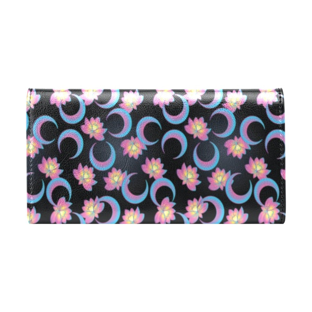 Lotus with Moon Pink Print Themed Women's Trifold Wallet