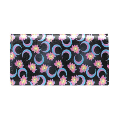 Lotus with Moon Pink Print Themed Women's Trifold Wallet