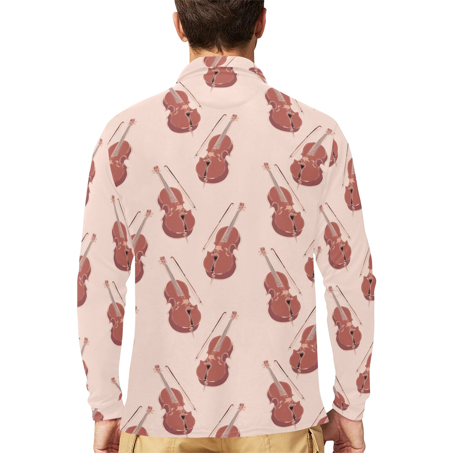 Cello Pattern Print Design 03 Long Sleeve Polo Shirt For Men's