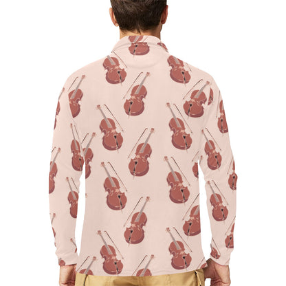 Cello Pattern Print Design 03 Long Sleeve Polo Shirt For Men's