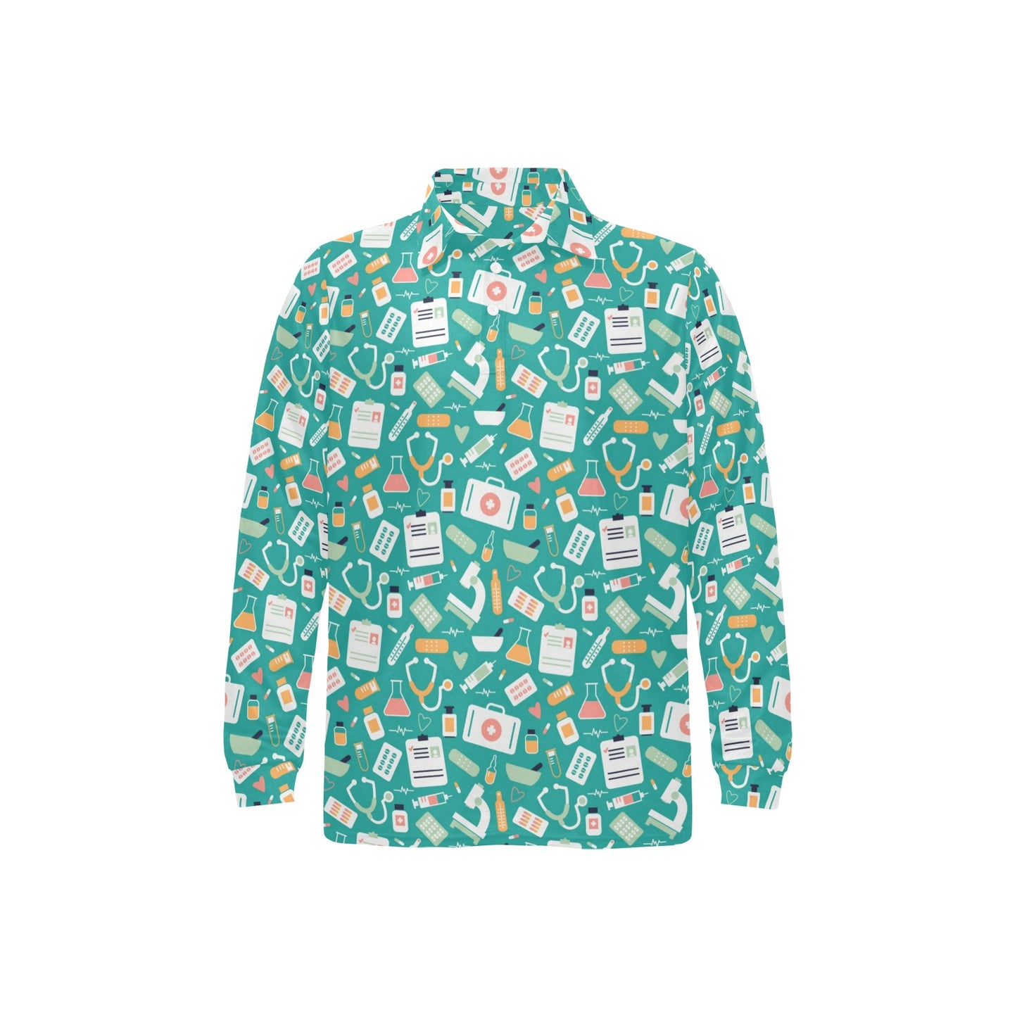 Medical Pattern Print Design 03 Long Sleeve Polo Shirt For Men's