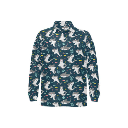 Shark Print Design LKS307 Long Sleeve Polo Shirt For Men's