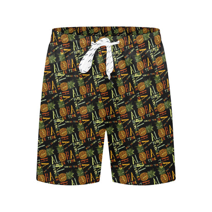 Aloha Hawaii Time Design Themed Print Men's Swim Trunks Beach Shorts