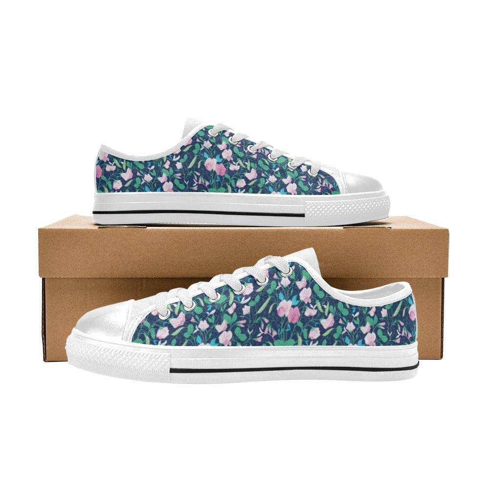 Sweet Pea Print Design LKS303 Women's White Low Top Shoes