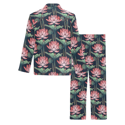 Water Lily Pattern Print Design WL03 Men's Long Pajama Set