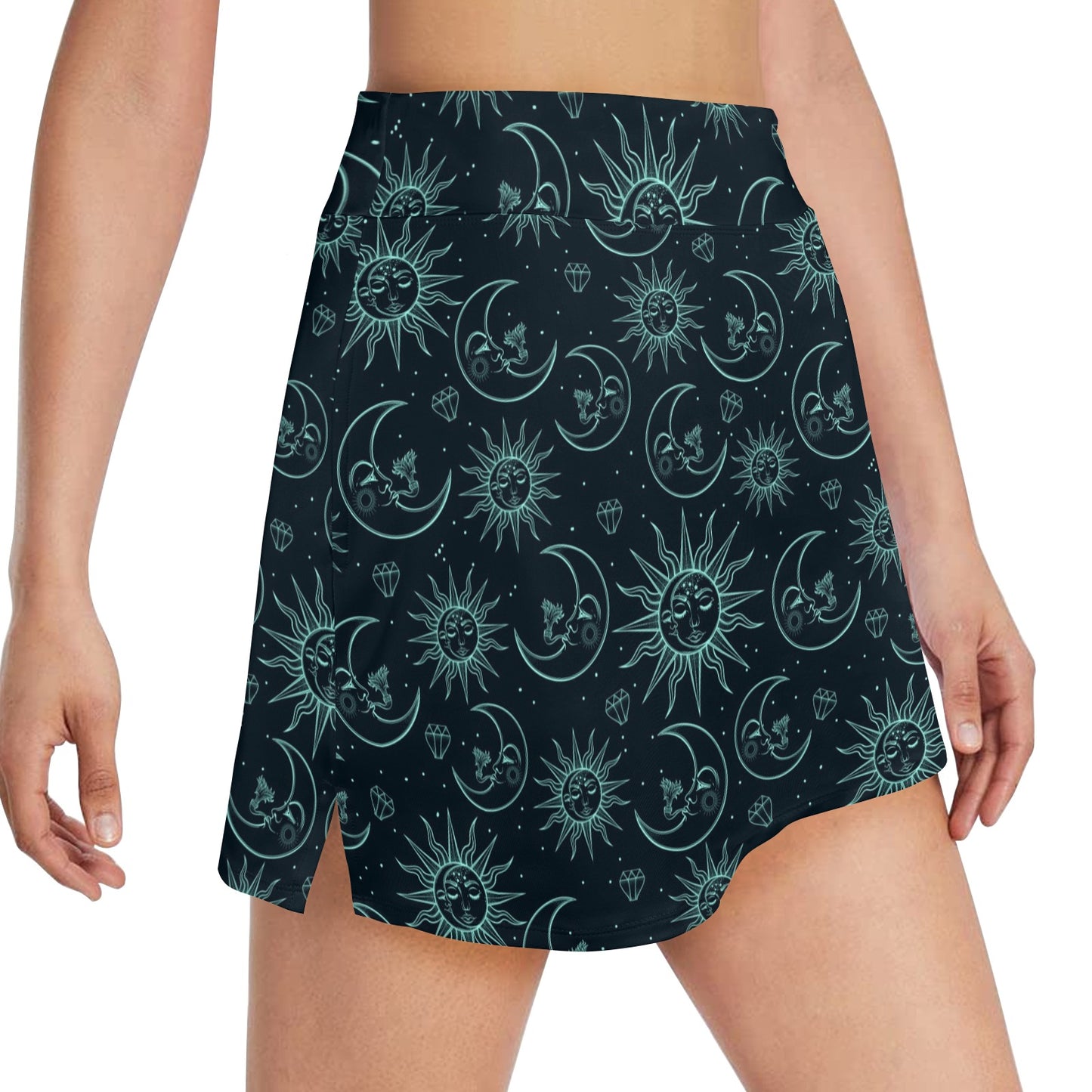 Sun Moon Magic Design Themed Print 17" Golf & Pickleball Skort with Pockets