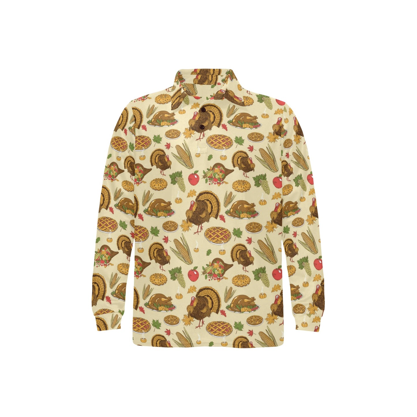 Thanksgiving Print Design LKS302 Long Sleeve Polo Shirt For Men's