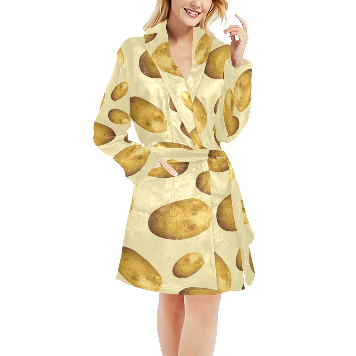 Potato Pattern Print Design A01 Women's Fleece Robe