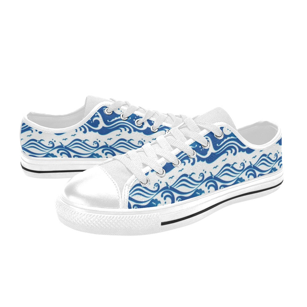 Wave Print Design LKS303 Women's White Low Top Shoes