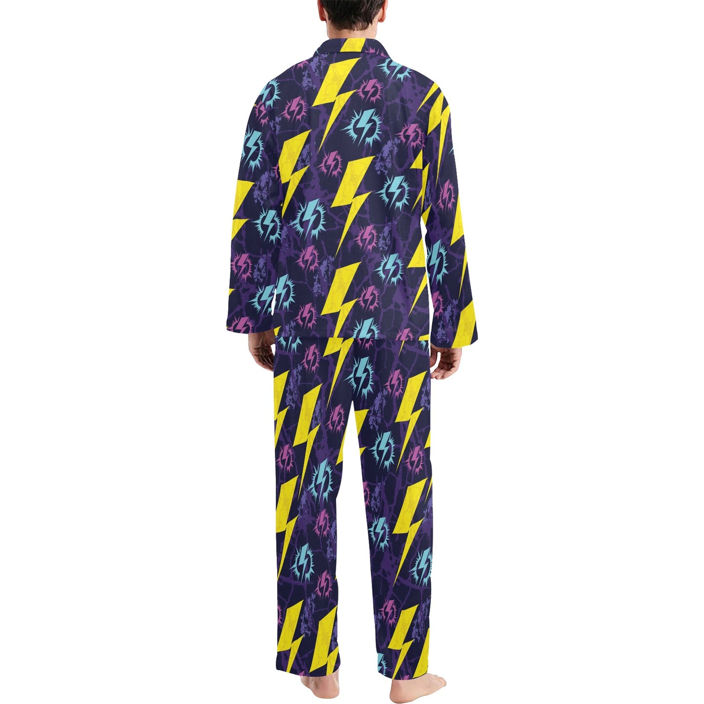 Lightning Thunder Pattern Print Design 01 Men's Long Pajama Set