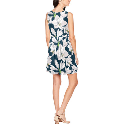 Amaryllis Pattern Print Design AL02 Sleeveless Dress
