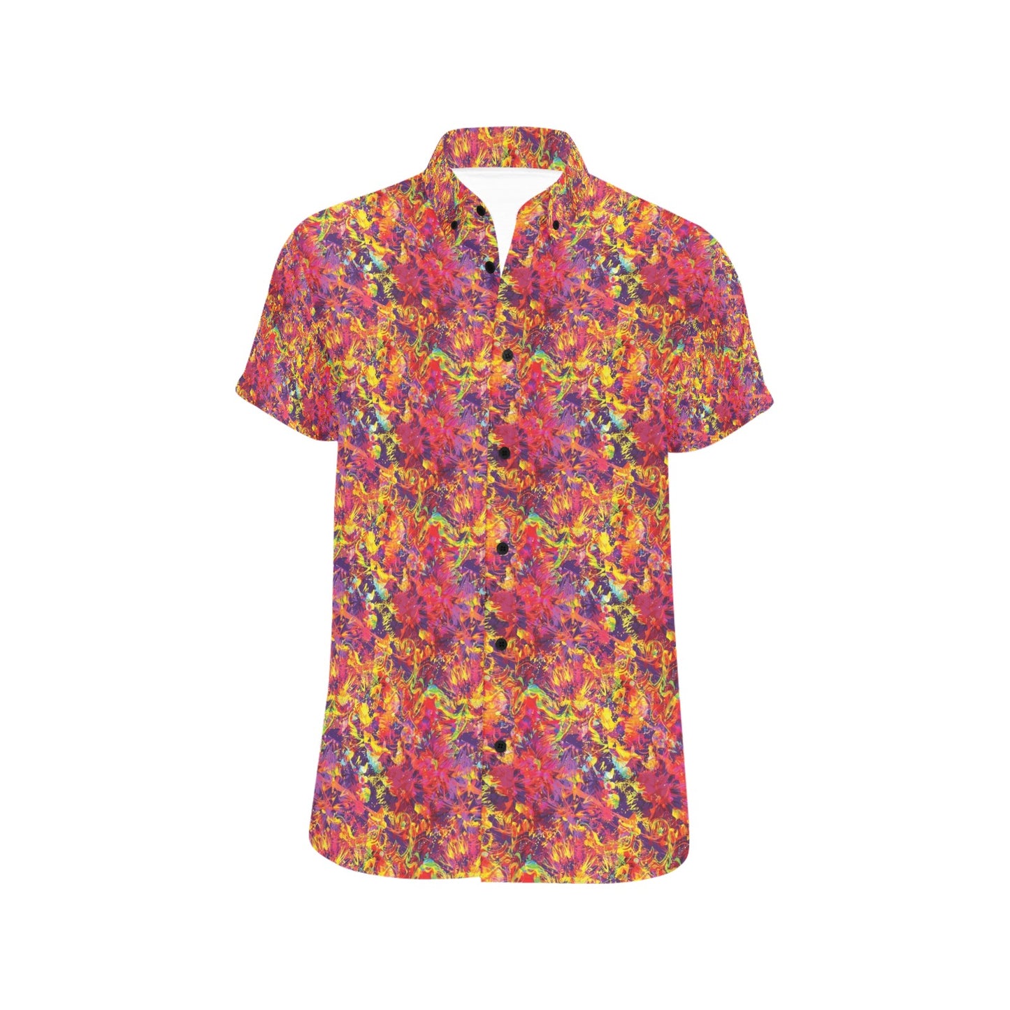 Splatter Print Design LKS303 Men Short Sleeve Button Up Shirt